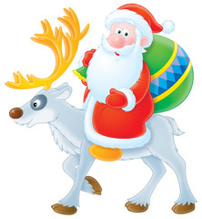 Santa Claus riding on the reindeer