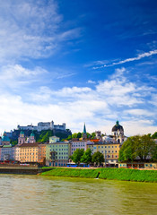 View on Salzach river and Hohensalzburg Fortress, Salzburg