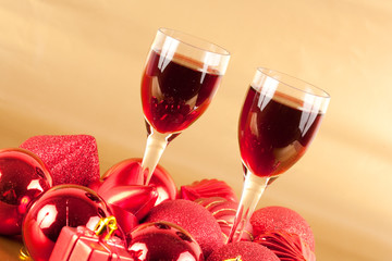 Glasses of wine with Christmas decoration