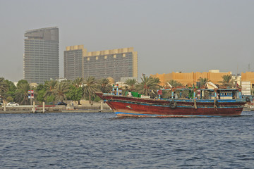 Dhow ship, on the Creek, Dubai, Emirate of Dubai, United Arab Emirates, Asia