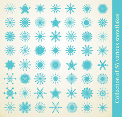 Collection of 56 various snowflakes