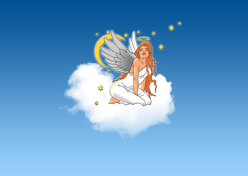 Sexy Engel auf Wolke sitzend