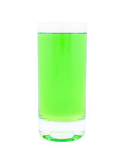 Green juice or cocktail in glass isolated on white