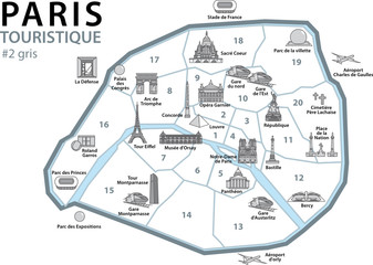 PLAN TOURISTIQUE PARIS- Monuments - France - Set 3 - obrazy, fototapety, plakaty