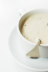 Creamy mushroom soup in ceramic bowl