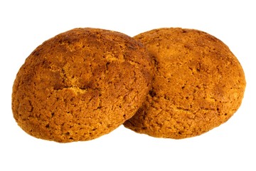 Two oatmeal cookies isolated on white background
