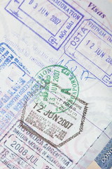 Fototapeta premium Znaczki wizowe do paszportu USA