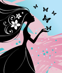 Illustration vectorielle de belle fille avec papillon