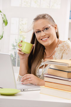 Student girl using laptop computer