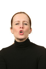 blond woman in studio
