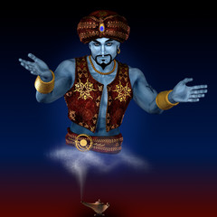 Genie from lamp. 3D render. Illustration. - 17618520