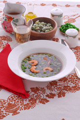 Zuppa di fave piselli e gamberetti - Primi