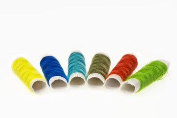 Colorful yarn on a white background