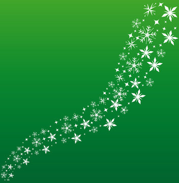 Snowflakes wave on a green festive background