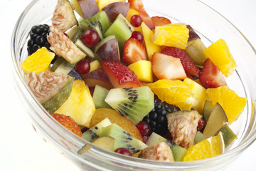 fruit salad in a glass bowl