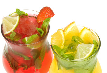 cocktaisl with lime,oranges and strawberry