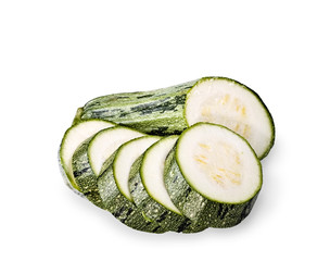 Vegetable marrow cut by circles on a white background