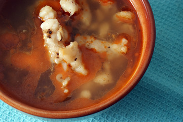 vietnamese river cobbler soup with organic vegetables