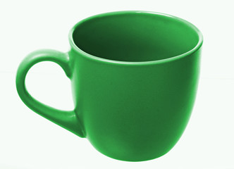Green cup isolated on white.