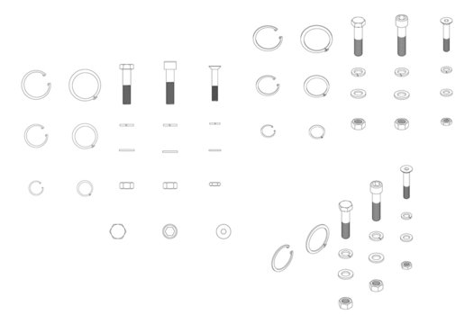 Vector set of screws, washers and nuts