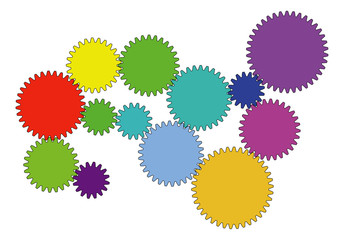 Colorful toothed wheels vector background