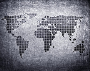 world map on metal background