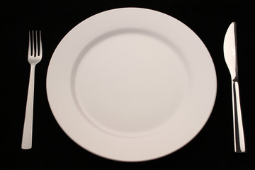 Plate, knife and fork