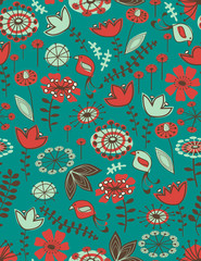 Naklejka premium whimsical floral seamless pattern