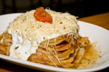 lasagna in white plate