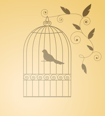 Oiseau Siluet dans une cage