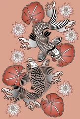 Poster Koi fishes in traditional Japanese ink style © Isaxar