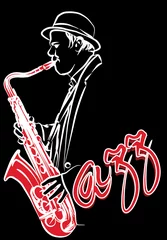 Poster saxofonist op een zwarte achtergrond © Isaxar