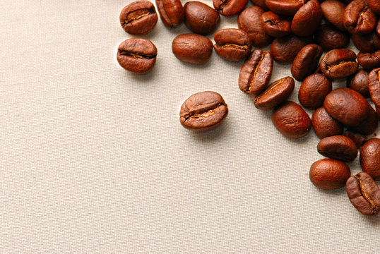 Coffee grains on a rough sacking