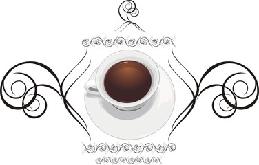 Cup with coffee and decorative ornament. Vector