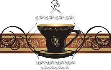 Cup with coffee and decorative ribbon. Vector