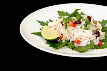 Rice salad on black