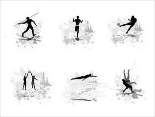 Set of silhouettes of sportsmen on abstract backgrounds. Part 2.