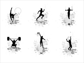 Set of silhouettes of sportsmen on abstract backgrounds. Part 1.