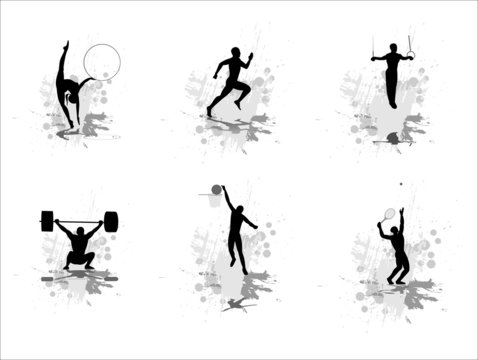 Set of silhouettes of sportsmen on abstract backgrounds. Part 1.