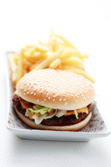 cheeseburger and french fries
