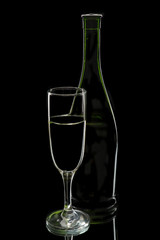 Wine bottle and glass