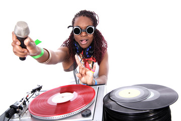 cool afro american DJ in action isolated on white