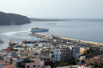 Aerial view over the port of Los Cristianos, Tenerife Spain