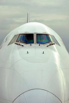International passenger airplane front view