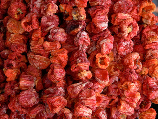 Bundles of dry red pepper.