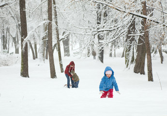 Fototapeta na wymiar Family in winter park