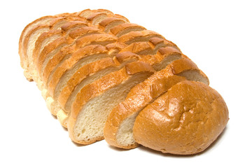 sliced baguette isolated on white