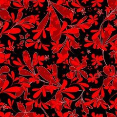 Seamless black and red flower wallpaper