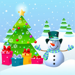 Snowman and Christmas tree