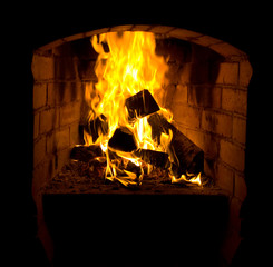 Fire in a fireplace